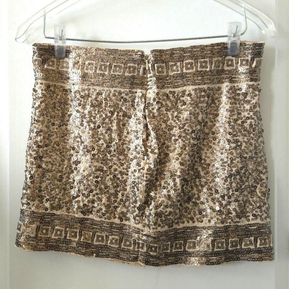 Express Womens Mini Skirt Sequin Pima Cotton Gold Party Night Out XS - Picture 5 of 7